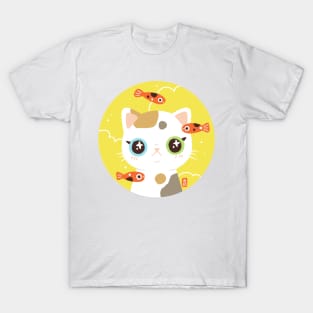 Chubby Cat And Fishes T-Shirt